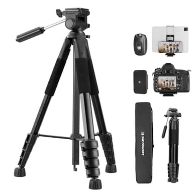K&F CONCEPT 75"/190cm Compact Camera Tripod, Lightweight Travel Tripod for DSLR Camera and Phone, Video Tripod Stand with Phone Clip, Bluetooth, Compatible with Canon/Sony/Nikon Camera, S255A3+BV01