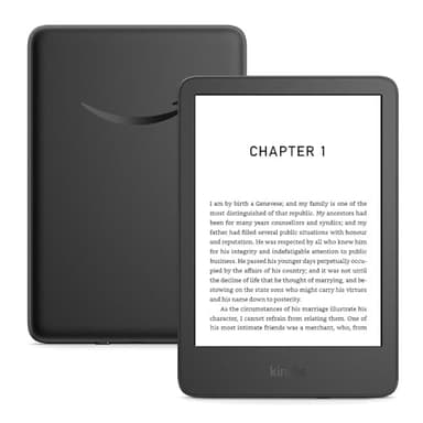 Amazon Kindle (newest gen) – Lightest and most compact Kindle with glare-free display, faster page turns, adjustable front light and long battery life – 16 GB – With Ads – Black