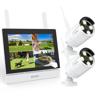 ANNKE Wireless Security Camera System, 7" LCD Monitor, 4CH WiFi Surveillance IPS Touch Screen with 2Pcs 3MP Outdoor IP Cameras,100ft Night Vision, Two-Way Audio,Motion Detection,64GB SD Card Included