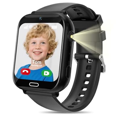 POFIBO Kids Smart Watch Boys Girls, 4G Kids GPS Tracker Watch with Phone, Video Calls, Voice Chat, SOS, Games, Alarm Clock, School Mode, Torch, Smart Watch for Boys Girls 4-16 Years