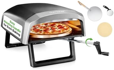 NutriChef Gas Pizza Oven 30cm – Portable Outdoor Pizza Maker with 360° Rotating Stone, Quick 60-Second Heat-Up, Stainless Steel, Long Handle – Accessories Included – Ideal for Homemade Pizza & BBQs