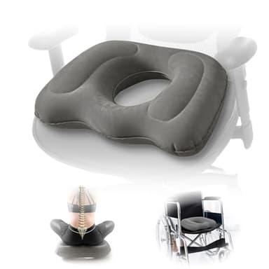 Inflatable Donut Seat Cushion for Tailbone Pain Relief – Coccyx Pillow for Office Chair, Car, Wheelchair & Post Surgery Comfort – Ergonomic Orthopedic Support Pillow for Home & Travel