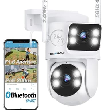 GENBOLT WiFi Security Camera Outdoor Dual Lens, 2.4/5GHz PoE Camera with Dual View, CCTV IP Camera 7/24 Recording Cloud Storage Upgraded with Color Night, Auto Tracking Humanoid Detection [DC&PoE]