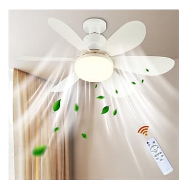 Lights Bulb Ceiling Fan for Bedroom Dimmable E27 Base Led Ceiling Fans with Light and Remote Control 3 Colors 3 Speeds Modern Kitchen Screw In Ceiling Fans Lamps UK (52cm/20.47in , Base Not Included)