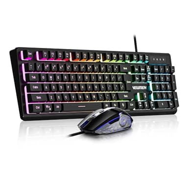 NEWMEN GM104 Gaming Keyboard and Mouse Set,Wired RGB Backlit 104 Keys Mechanical Feel Full Size Ergonomic USB Computer Keyboard,QWERTY Layout,LED Light Up Gaming Mouse,for Laptop/PC/Win/Mac,Black