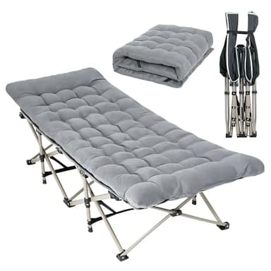 WoldTrek Camping Cot with Thick Pad, Folding Camping Cot Oversize Cots for Sleeping Camping Bed Folding Cot for Camping W/Pilllow Mattress for Home Office Nap Beach Travel, 600LBS (190 * 68CM-Grey)