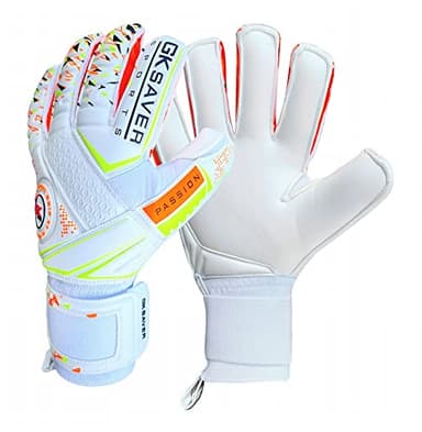 GK Saver football goalkeeper gloves Passion PS04 Flat cut professional goalie gloves size 6 to 11 removable finger save (Passion PS04 YF 9)