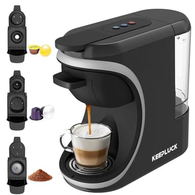 Multifunctional Small Pod Coffee Machine for Nespresso Original, Dolce Gusto Coffee Capsule and Espresso Ground Coffee, Programmable Water Volume, 19Bar, 1450W (Black-UK)