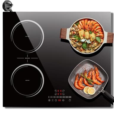 Induction Hob 60cm, Nefaracy 4 Zone Electric Hob 2800W, Built-in Induction Cooker with Extended Zone, Pause & Timer, Safety Lock, 220V Plug in