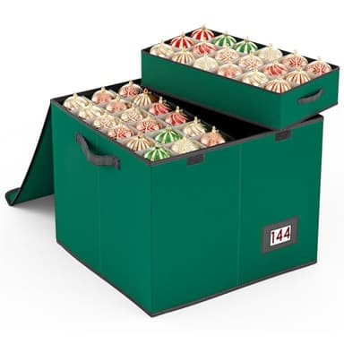 Mutool Christmas Bauble Storage Box With Dividers, 144 Compartment Xmas Ornament Storage Container with 8 Tray, Large Christmas Storage with Flip-Top Lid, Perfect for Holiday Decorations (Green)