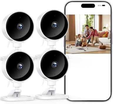 WOLFANG 1080P Indoor Security Camera 4 Pack, Mini WiFi CCTV Camera for Home Security, Night Vision, Motion Detection, Two Way Audio, 2.4G WiFi, SD & Cloud Storage, Alarm Alert