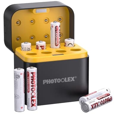 PHOTOOLEX AAA Rechargeable Batteries Lithium 8 Pack with Charger, 1300mWh 1.5V High Voltage Output Li-ion Triple A Batteries, Low Self Discharge AAA Battery with Fast Charging & Storage Case