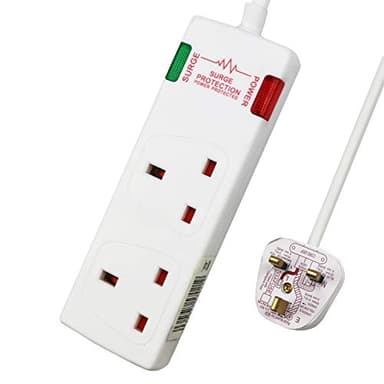 ExtraStar 2 Way Double Socket Power Mains Extension Lead 1.8M Metre Cable - Surge Protected British Approved 13A - White