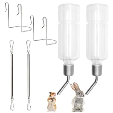 YDHfdc 2 Pcs Rabbit Water Bottles 350ml Guinea Pig Water Bottle Non Drip Hamster Water Bottle Hanging with Hooks Springs for Rabbits, Guinea Pigs, Hamsters, Chinchillas