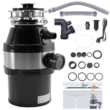 Food Waste Disposer, 1.4L 560W Stainless Steel Kitchen Under Sink Food Garbage Disposer Built-in Air Switch with Anti-Clamping and Overload Protection, High-Speed Efficient for Food Waste Grinding