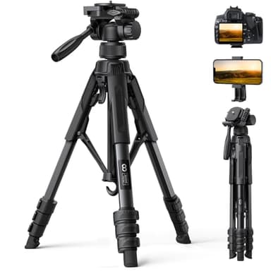 Lamicall 67inch Camera Tripod, Camera Stand - [Patented Rapid Leg Deployment] 170cm Lightweight Travel Tripod Camera, 3-Way Head 8kg Max Load, with Phone Holder & Carry Bag, for DSLR, GoPro