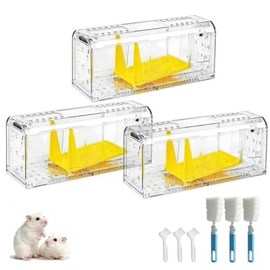 MouCoc 3 Pack Humane Mouse Traps, Indoor & Outdoor Use,Touch-Free,Catch & Release Options, Includes Cleaning Brush, Washable & Reusable, Pet & Child Safe, High Sensitivity Rodent Catcher