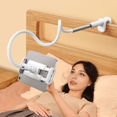SCENEIN Gooseneck Tablet Holder for Bed, Flexible Long Arm Tablet Mount Stand for Reading in Bed, Compatible with iPad Mini Pro Air Phone Switch Samsung Galaxy Tabs Kindle Fire, More 4.7-12.9" Devices