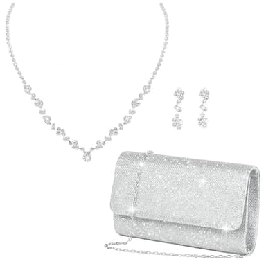Women's Clutches, Silver Clutch Bags for Weddings with Bridesmaid Jewellery Sets, Elegant Silver Handbags for Women, Perfect for Wedding Ceremonies and Formal Events