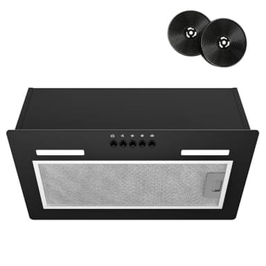 FIREGAS 52cm Integrated Cooker Hood,Built-In Extractor Fan with 350m³/h, Brushless Motor,3 Speed,A Energy Rating,LED Lighting, 5 Layer Aluminium Filter & Carbon Filter, Black Extractor Hood