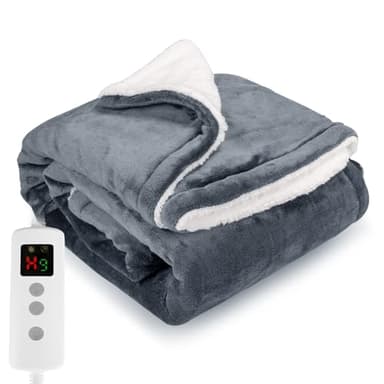 PROALLER Heated Blanket Electric Throw 160x130CM, 10 Levels &1-9H Timer Auto-Off, Machine Washable, Soft Flannel Sherpa Full Body Warming, Sofa Bed Office Use, Heating Blanket -
