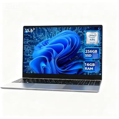 AKEDA 15.6" Laptop with N95, Silver,16GB RAM 256GB SSD, FHD IPS Display, Backlit Keyboard, Fingerprint Login, Lightweight Notebook for Students, Home Office and Daily Work