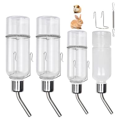 4 Pcs Rabbit Water Bottle, Guinea Pig Water Bottle No Drips Rabbit Water Dispenser with Holder for Chinchillas Guinea Pigs Small Puppy Kitten Ferrets (350ml, 180ml)