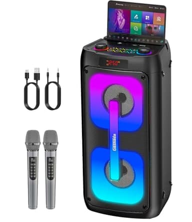 Karaoke Machine for Adults with 2 Wireless Microphones, Portable Bluetooth Speaker PA System with Dicso Lights for Big Pary, Stage Subwoofers, Outdoor