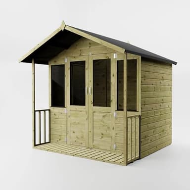 WALTONS 7x7 Summerhouse Including Veranda | Apex Roof | Shiplap Tongue and Groove | Wooden Garden Room Summer House | Double Locking Doors | (7 x 5 Summerhouse & Veranda (7 x 7))