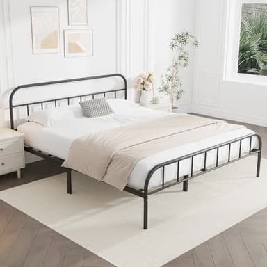 Yocreat King Metal Bed Frame with Large Storage Space,Black Modern Style Metal Bed Frame,Durable Steel Construction and Easy Assembly（150x200cm）