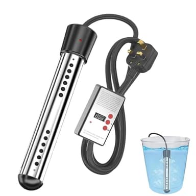 Portable Water Heater 2000W, Fast Heating Swimming Pool Heater with 304 Stainless Steel and Digital LCD Thermometer, Heats 5 Gallons in Minutes, for Home Camping Bath Pool Outdoor