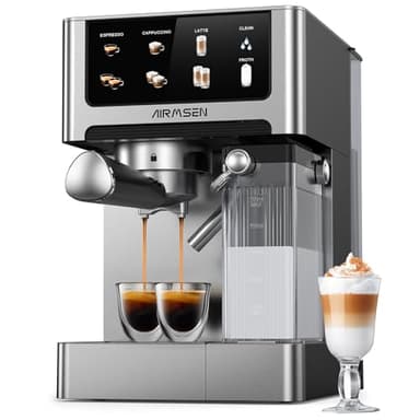 AIRMSEN 20 Bar Espresso Coffee Machine with Automatic Milk Frother -Professional Cappuccino & Latte Coffee Machine with Quick Brew Dual Boilers, Stainless, 60oz Water Tank & Touchscreen Control