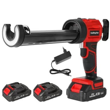 21V Cordless Caulking Gun, Electric Sealant Gun with 2 x 1.5Ah Batteries, 4-Speed Adjustable (0-196mm/min) Professional Mastic Gun with Anti-Drip & 450LM LED, Silicone Gun fits 300ml Cartridges