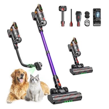 Cordless Vacuum Cleaner, 600W 50KPA 65Mins Cordless Stick Vacuum with Touch Screen AUTO-Mode, Pet Tool &1M Hose, Wall-Charging, Fragrance Release, Powerful Vacuum for Floors/Carpets/Pet Hair UK Homes