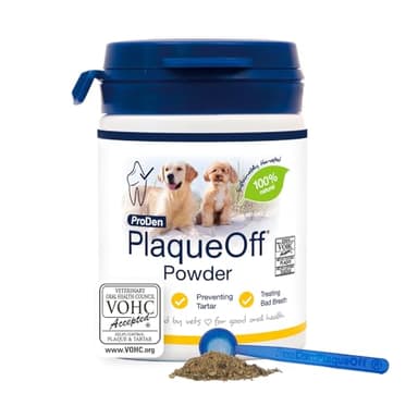 ProDen PlaqueOff Powder for Dogs & Cats, Tartar & Bad Breath Remover 100% Natural Teeth Cleaner and Plaque Remover 60 g