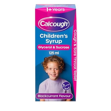 Calcough Children's Syrup, Cough & Sore Throat Relief for 1+ Year, Blackcurrant Flavour, 125ml