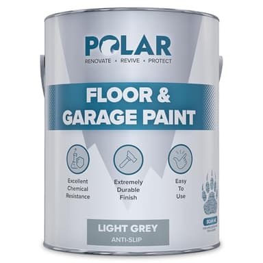 Polar Light Grey Anti-Slip Heavy Duty Floor & Garage Paint - 5 Litres - For Concrete and Stone Floors, High Performance Paint Protection, Hard Wearing Mid-Sheen Finish & Slip Resistant