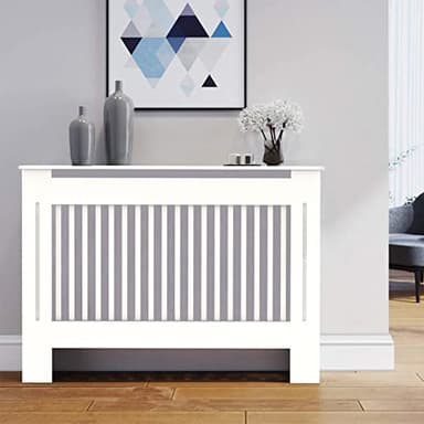 High Radiator Cover Wood Cabinet: External 92cm Height White Medium Heater Covers Internal Heights 90cm Vertical Slats Modern Tall Radiator Shelf Thicken MDF Wooden Kitchen Bedroom Cabinet