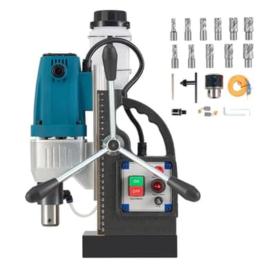 ZELCAN 1100W Mag Drill Press, Portable Magnetic Drilling Press with 40 mm Boring Diameter, Heavy Duty Magnetic Drill with 11 Drill Bits, 12000N 550 RPM Electric Drilling Machine with All-Copper Motor