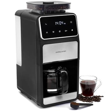 andrew james Drip Filter Coffee Machine with Built in Grinder, Bean to Cup Coffee Maker with Programmable Keep Warm Function, Easy to Use Filter Coffee Maker Machine Ideal for Home or Office (1.5L)