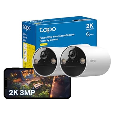 Tapo C410 (2-Pack) 2K Battery Powered Security Camera Outdoor Wireless, Colour Night Vision, Indoor CCTV Camera with No Monthly Fee, AI Detection, IP65 Weatherproof, Works with Alexa & Google