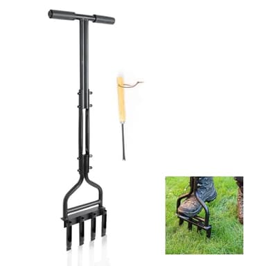 DIVCHI Lawn Aerator Manual Heavy Duty Coring Aeration Tool With 4 Hollow Spikes & Long T-handle For Compacted Soils And Lawns Garden Tool
