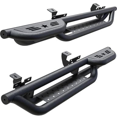 Running Boards Compatible with 2007-2018 Jeep Wrangler JK 2 Doors, 6" 2-Stairs Side Step Rails Coated Black Carbon Steel Nerf Bars