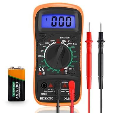 Beizkna Digital Multimeter Voltmeter Battery Voltage Multi Tester AC DC Volt OHM Amp Current Meter Continuity Circuit Resistance Diode Ammeter Electrical Tester with Test Leads Backlight LCD Display