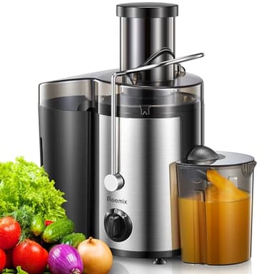 Juicer, Reemix Centrifugal Juicer Machines Whole Fruit and Vegetable, 3-inch Wide Mouth Juicer Extractor with 2 Speeds, Brush Included Easy to Clean (Black, 800W)