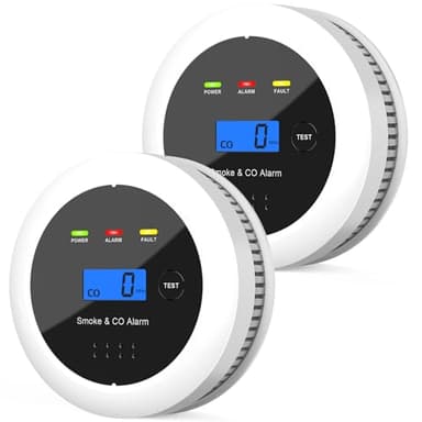 Smoke and Carbon Monoxide Alarm, Dual Sensor Combination Smoke Alarm and Carbon Monoxide Detector and Replaceable Battery Smoke and CO Alarm with Digital Display for Your Home, Garage, Office, 2-Pack