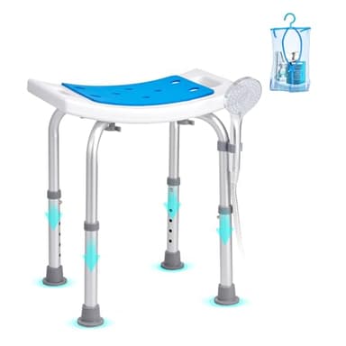 VEVOR Shower Chair, Adjustable Height Shower Stool, Shower Seat for Inside Shower or Tub, Non-Slip Bench Bathtub Stool Seat for Elderly Disabled Handicap, 158.8 kg Capacity