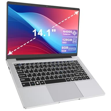 LEEDOW 14" Laptop - Celeron N4000 Dual-Core Up to 2.6GHz,6GB RAM,128GB SSD,Silent Fanless Design,Fast Dual-Band WiFi,Bluetooth 5.0,USB 3.0,Mini-HDMI – Ideal for Home,Study & Office