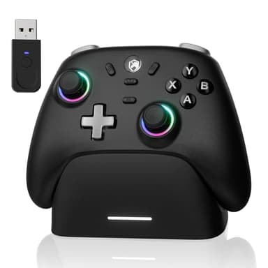 ECHTPower PC Gaming Controller–Wireless for PC with Hall-Effect Joysticks, 1000Hz Polling Rate, No Drift, Turbo & Vibration, Compatible with Windows/Switch/iOS/Android/Steam –Place & Charge Dock