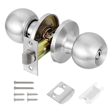 Faankiton Privacy Keyless Lock Set Stainless Steel Interior Door Knobs, Privacy Door Knob with Lock Sets Round Interior Door Handle for Bedroom/Bathroom, 1 Pack (Privacy Door Lock, Silver)